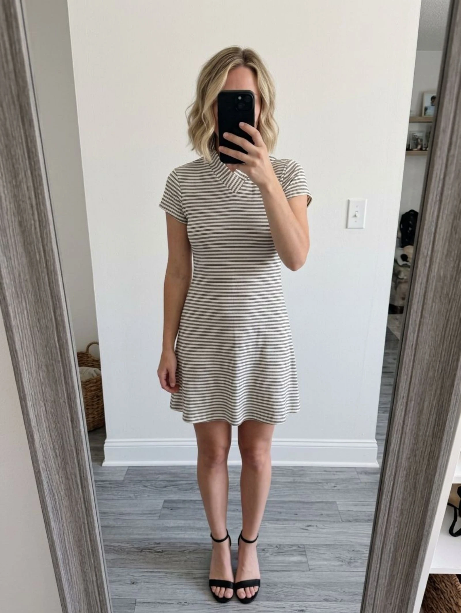 Retro Preppy Horizontal Stripe Skater Dress Short Sleeve casual A Line 